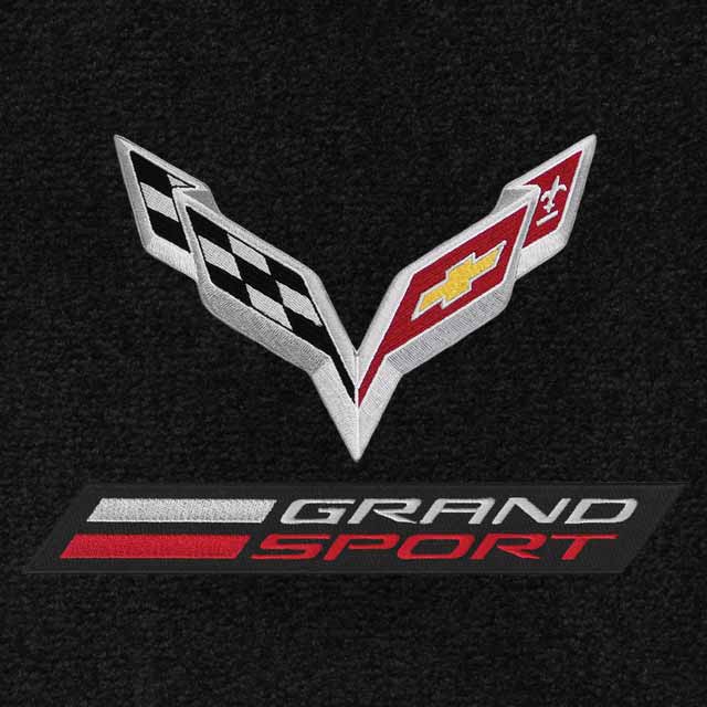 C7 Grand Sport Lloyd Mats Ultimat double logo with silver Cross Flags and Grand Sport emblem