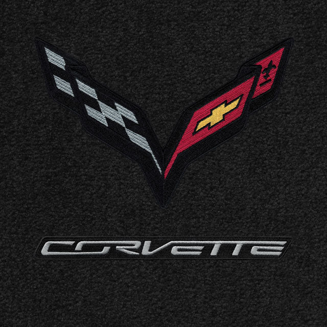 C7 Stingray Lloyd Mats Luxe with black Cross Flags and silver Corvette script