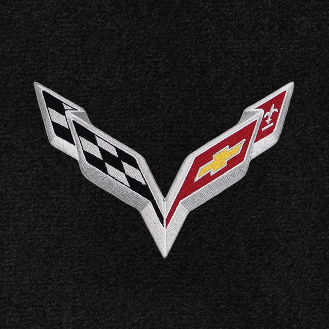 C7 Stingray Lloyd Mats Luxe single logo with silver Cross Flags