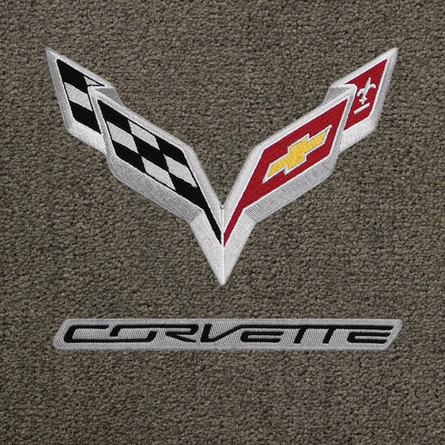 C7 Corvette Z06 Lloyd Mats Ultimat double logo with silver Cross Flags and black Corvette script