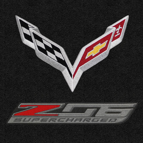 C7 Corvette Z06 Lloyd Mats Velourtex double logo with silver Cross Flags and Z06 emblem