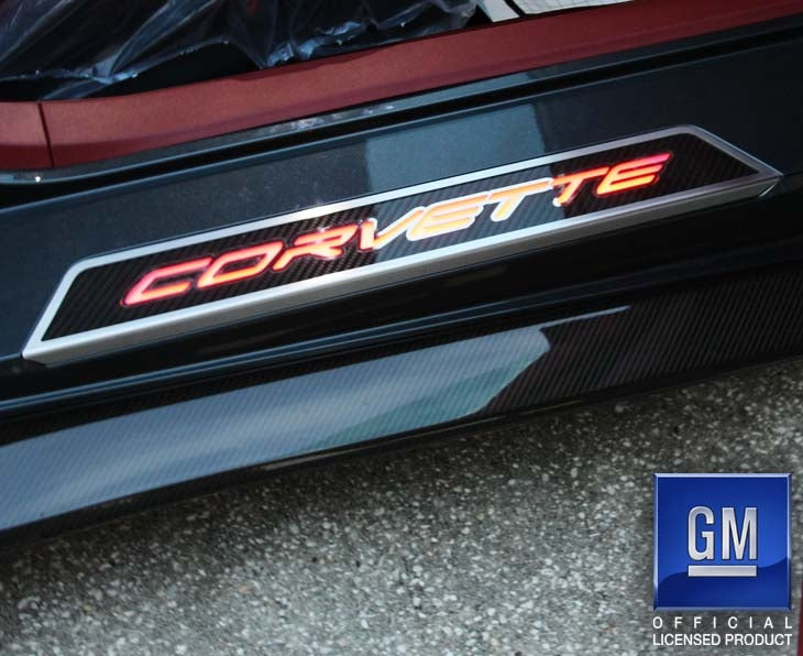 C8 Corvette Stingray ACC Corvette illuminated door sills, red closeup LED