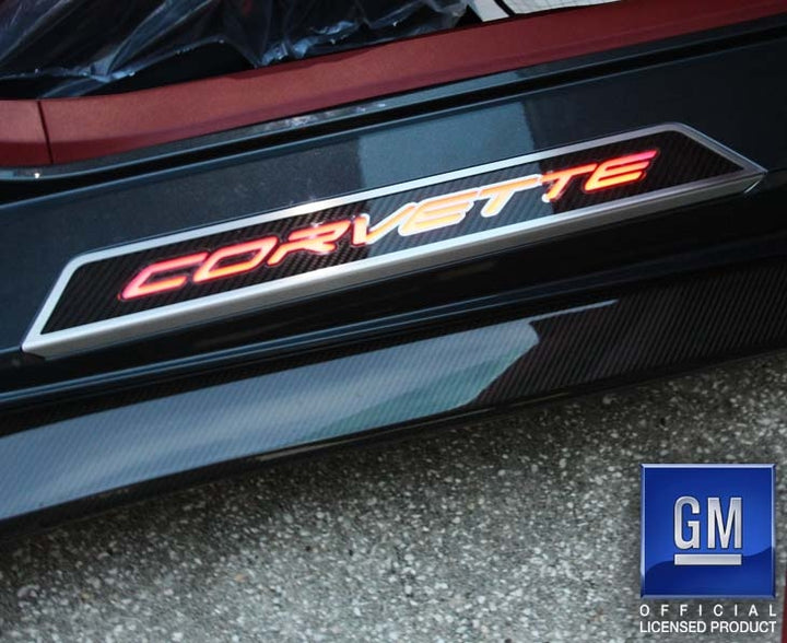 C8 Corvette Stingray ACC Corvette illuminated door sills, red closeup LED