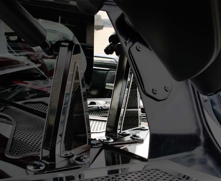 C8 Corvette polished rear window accent installed beside the glass; surrounding frame not included.