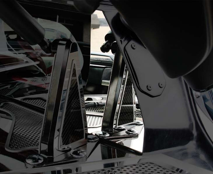 C8 Corvette polished rear window accent installed beside the glass; surrounding frame not included.