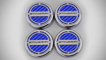 C8 Corvette Stingray ACC Stingray four-piece cap covers with blue vinyl inlays