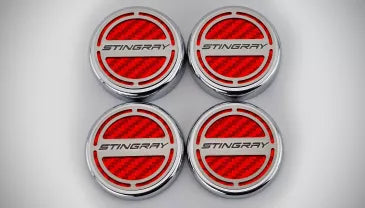 C8 Corvette Stingray ACC Stingray four-piece cap covers with red vinyl inlays