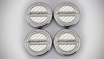 C8 Corvette Stingray ACC Stingray four-piece cap covers with white vinyl inlays