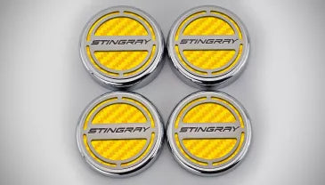 C8 Corvette Stingray ACC Stingray four-piece cap covers with yellow vinyl inlays
