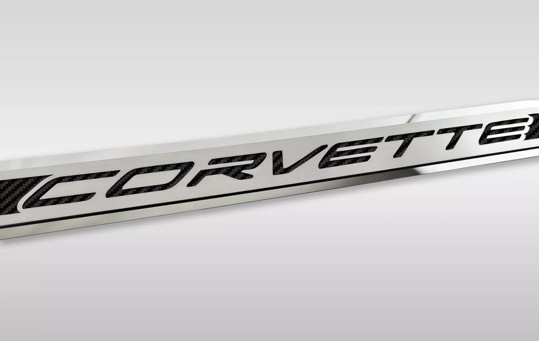C8 Corvette ACC corvette door prop, black carbon-fiber-pattern inlay, driver example