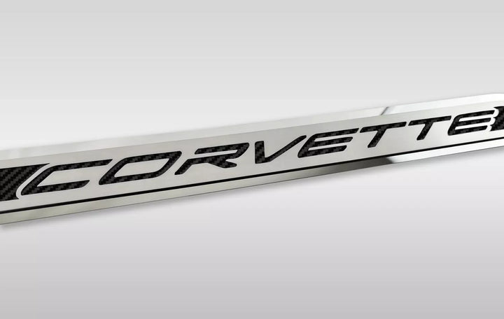 C8 Corvette ACC corvette door prop, black carbon-fiber-pattern inlay, driver example