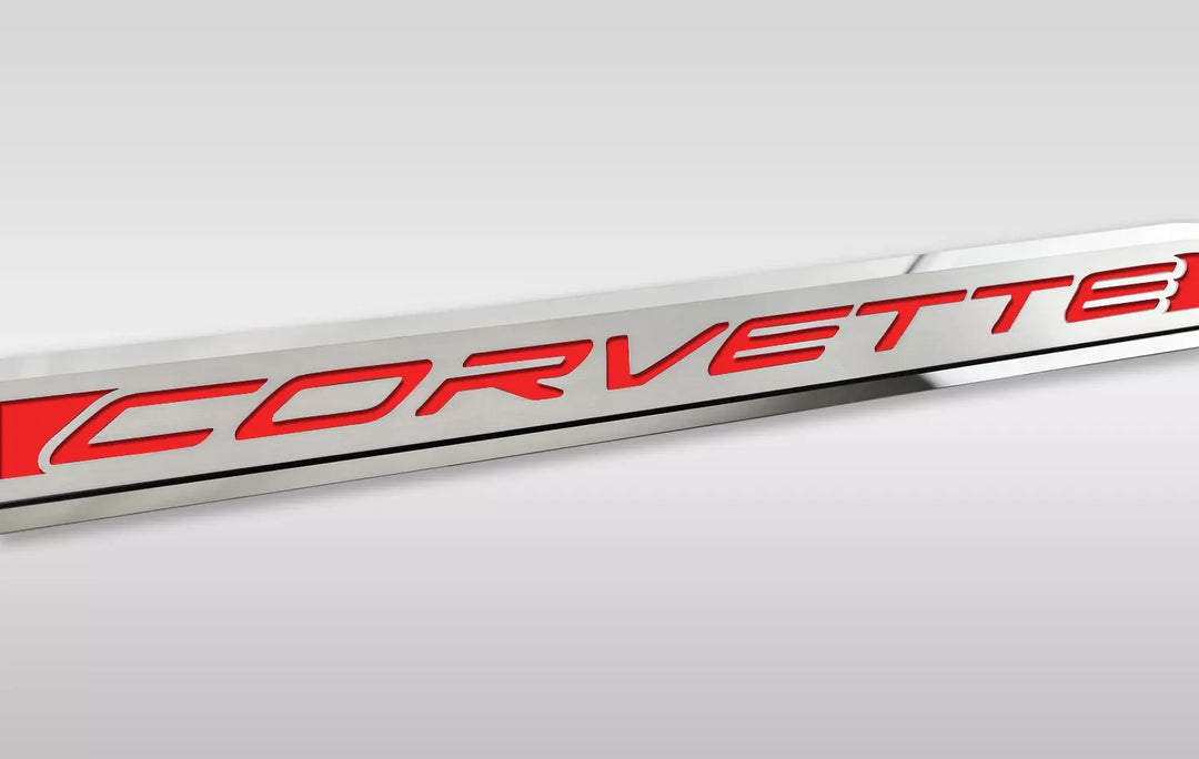 C8 Corvette ACC corvette door prop, bright red solid inlay, driver example