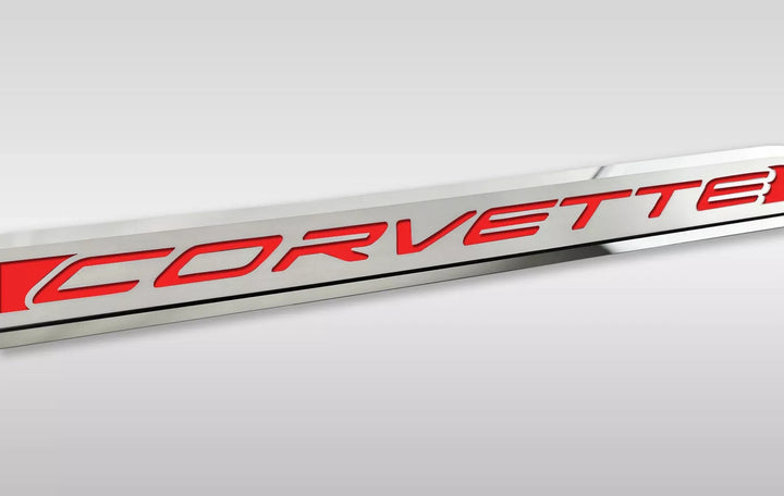 C8 Corvette ACC corvette door prop, bright red solid inlay, driver example