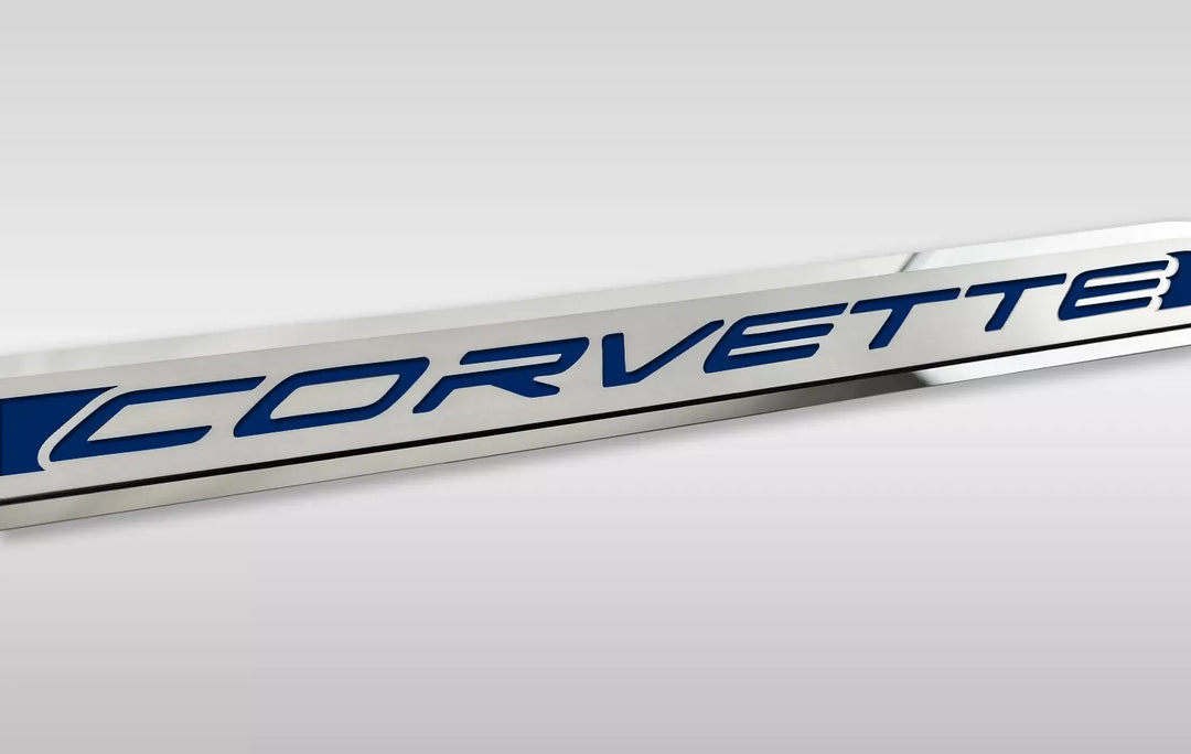 C8 Corvette ACC corvette door prop, dark blue solid inlay, driver example