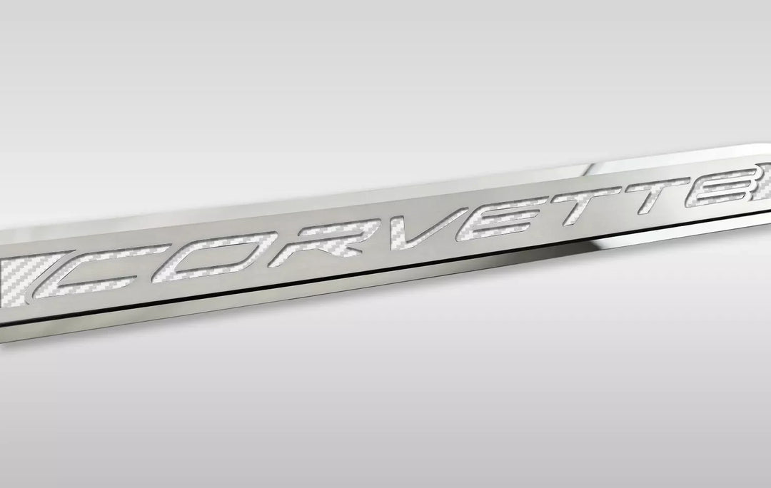 C8 Corvette ACC corvette door prop, white carbon-fiber-pattern inlay, driver example