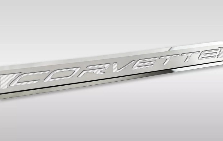 C8 Corvette ACC corvette door prop, white carbon-fiber-pattern inlay, driver example