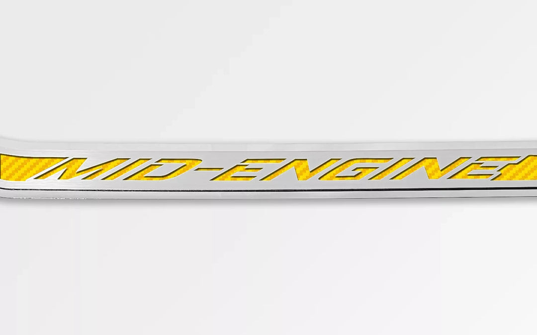 C8 Corvette ACC mid engine door prop, yellow carbon-fiber-pattern inlay, driver example