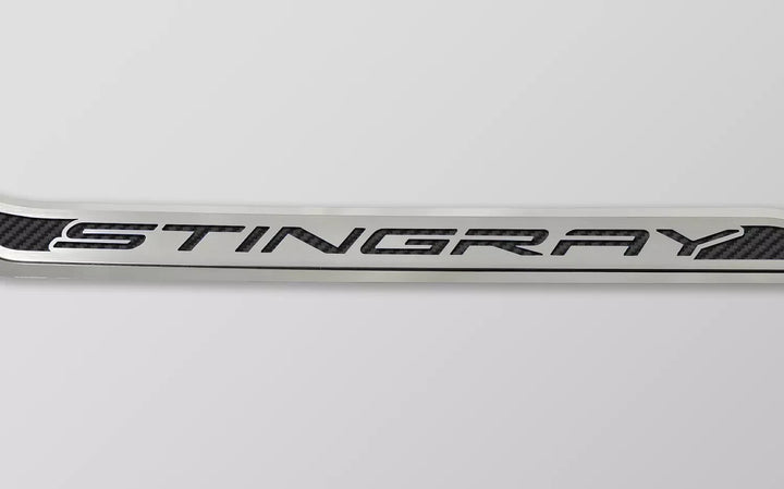 C8 Corvette ACC stingray door prop, black carbon-fiber-pattern inlay, driver example