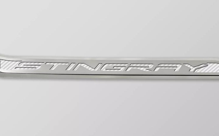 C8 Corvette ACC stingray door prop, white carbon-fiber-pattern inlay, driver example