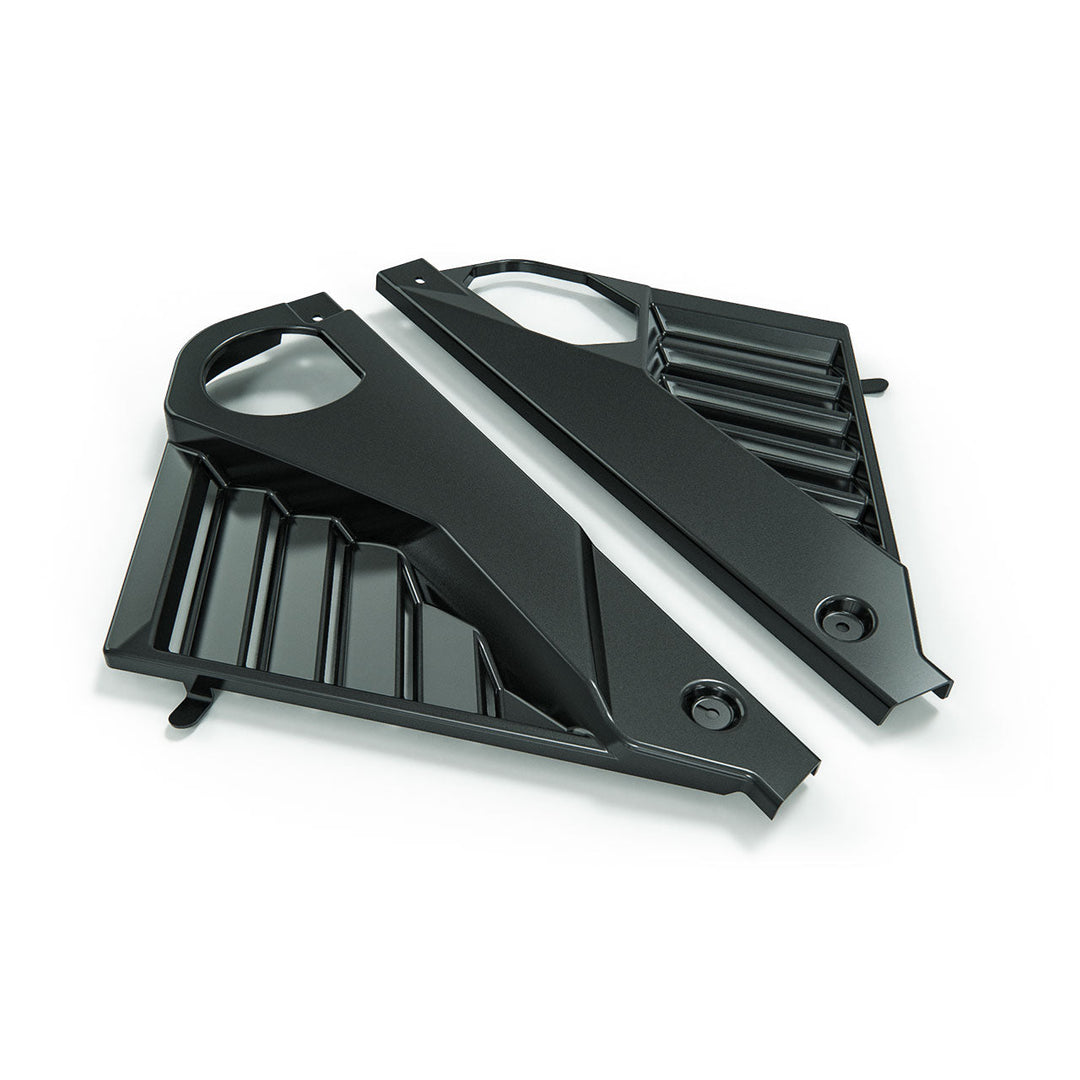 C8 Corvette ACS Composite Carbon Flash Black louvered engine panel pair, front angled view.