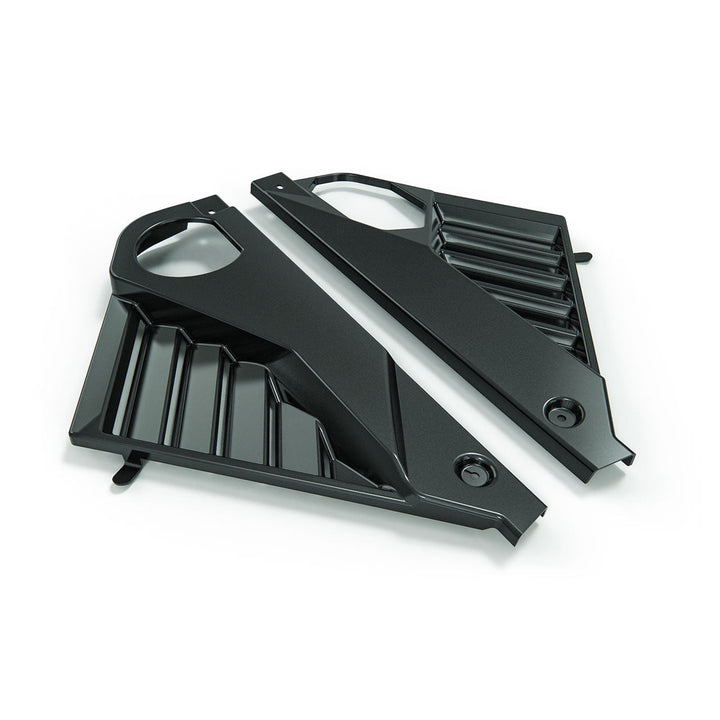 C8 Corvette ACS Composite Carbon Flash Black louvered engine panel pair, front angled view.