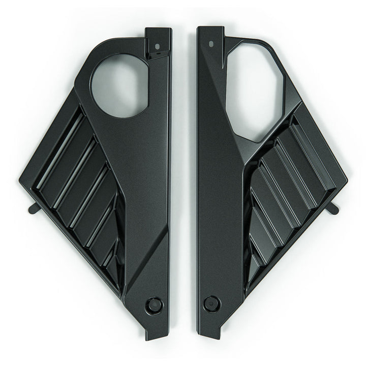 C8 Corvette ACS Composite Carbon Flash Black louvered engine panel pair, overhead view.