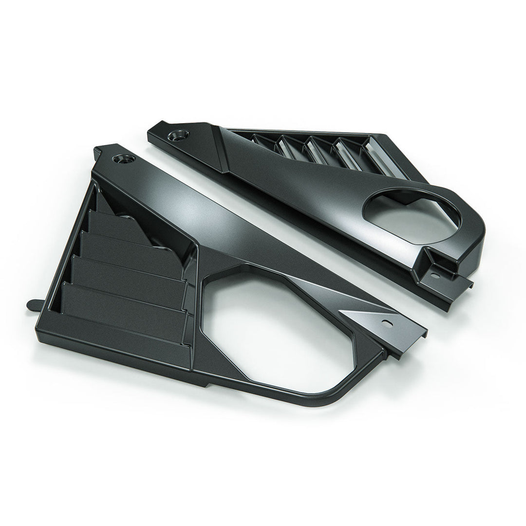 C8 Corvette ACS Composite Carbon Flash Black louvered engine panel pair, reverse angled view.