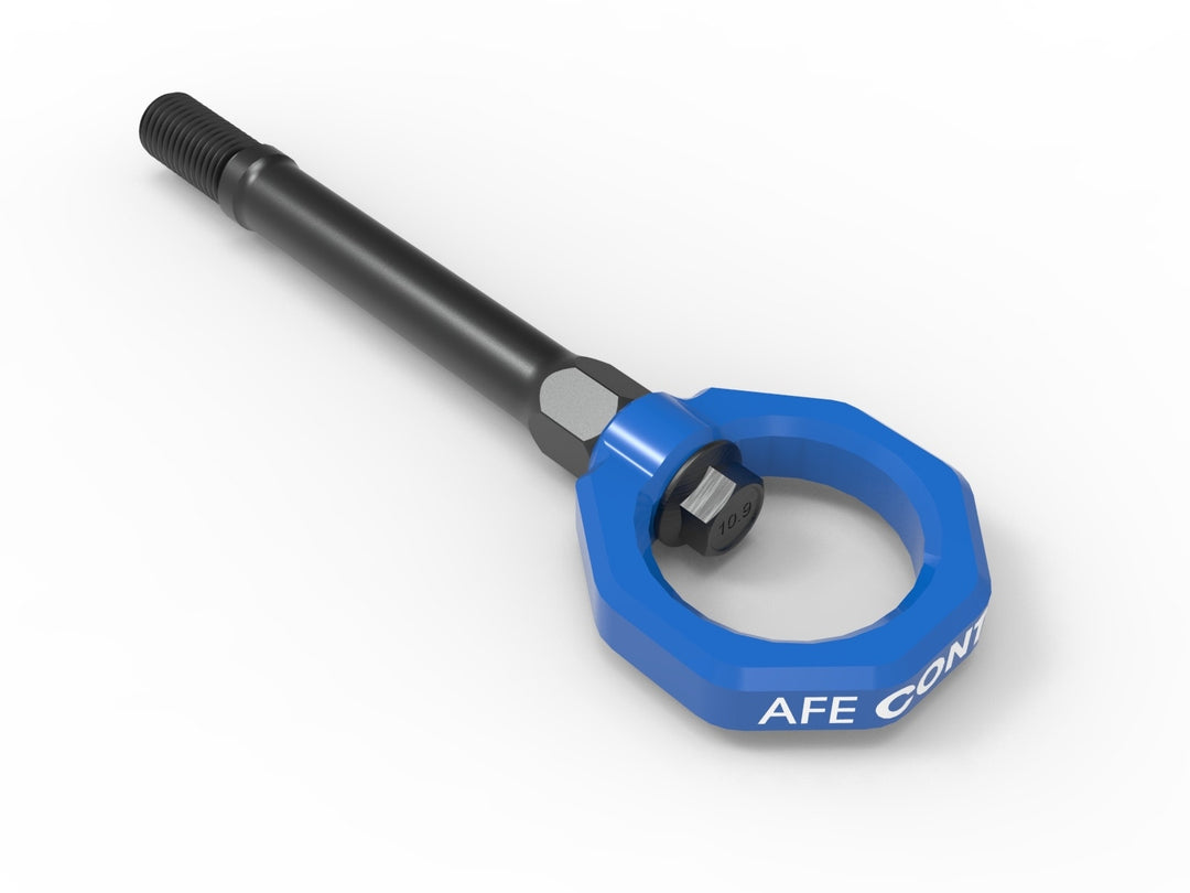 C8 Corvette aFe CONTROL front tow hook in blue powder coat, part 450-401014-L