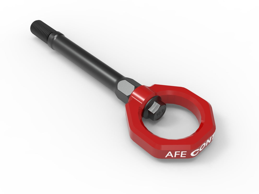 C8 Corvette aFe CONTROL front tow hook in red powder coat, part 450-401014-R