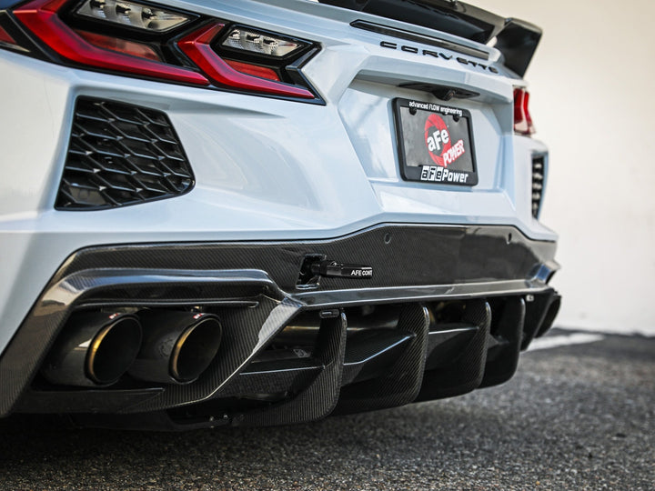 C8 Corvette rear view with black aFe CONTROL tow hook installed