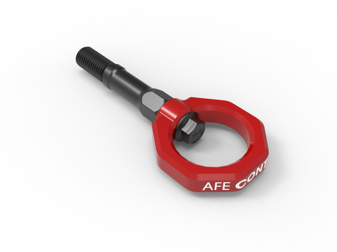 C8 Corvette aFe CONTROL rear tow hook in red powder coat, part 450-401015-R