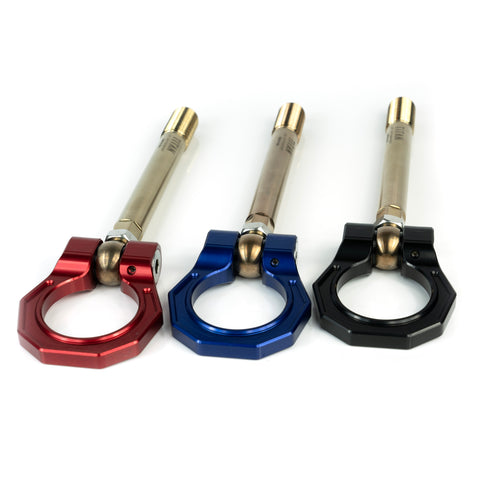 C8 Corvette AMT Motorsport Titan Tow Hooks shown in red, blue, and black finish options