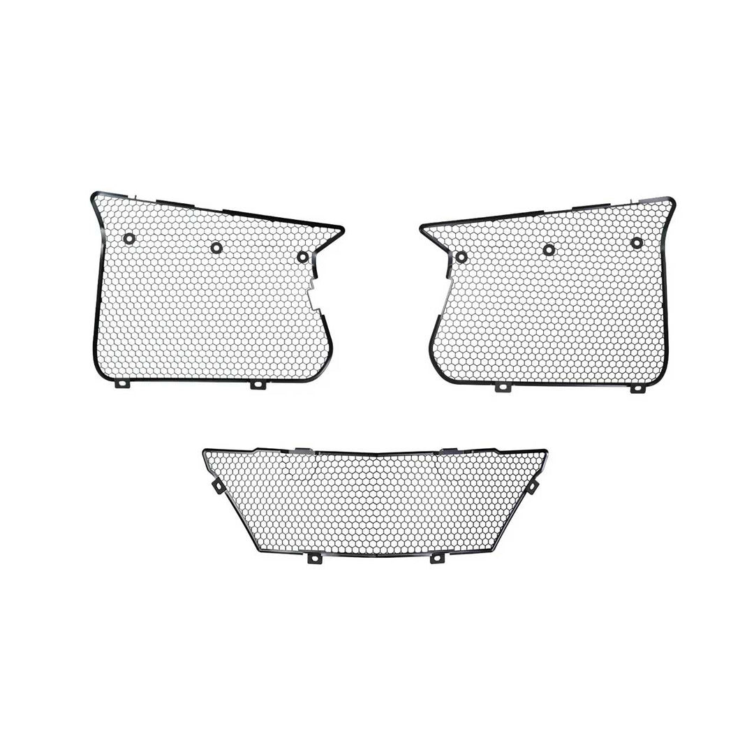 ACS Composite radiator guards for 2024–2026 C8 Corvette E-Ray, black-coated stainless mesh set shown off vehicle.