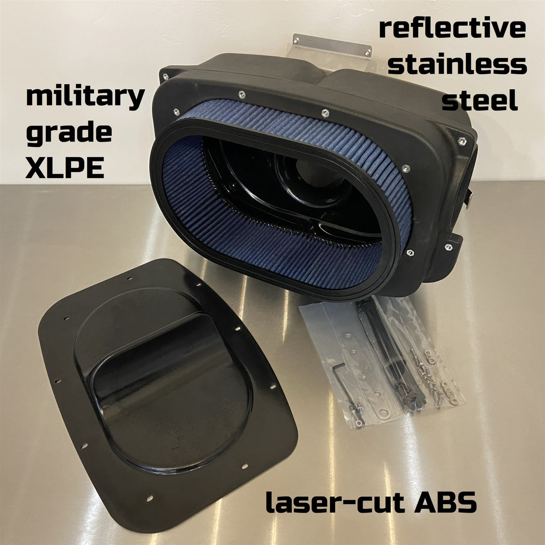 High-flow filter close-up for Halltech Hornet intake on 2024–2026 C8 Corvette E-Ray LT2 Hybrid