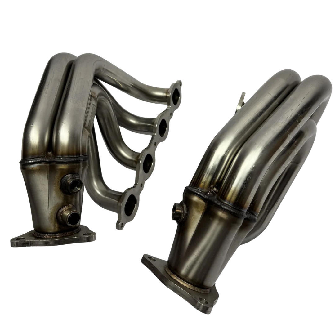 Kooks 1-7/8 inch C8 Corvette E-Ray headers from a lower angle showing the collector on one unit and the primaries on the other