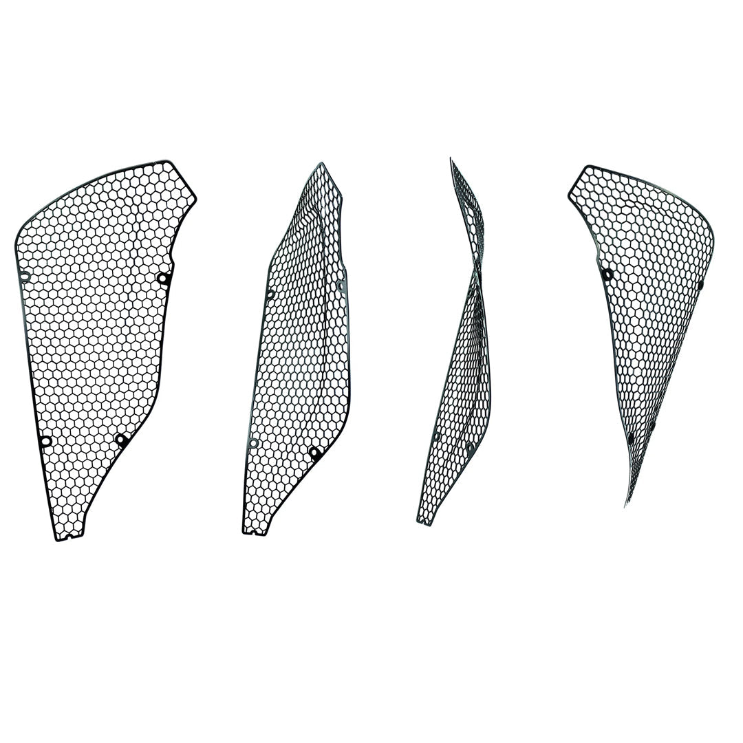 ACS Composite side radiator guards for 2024–2026 C8 Corvette E-Ray, black mesh set shown off vehicle.