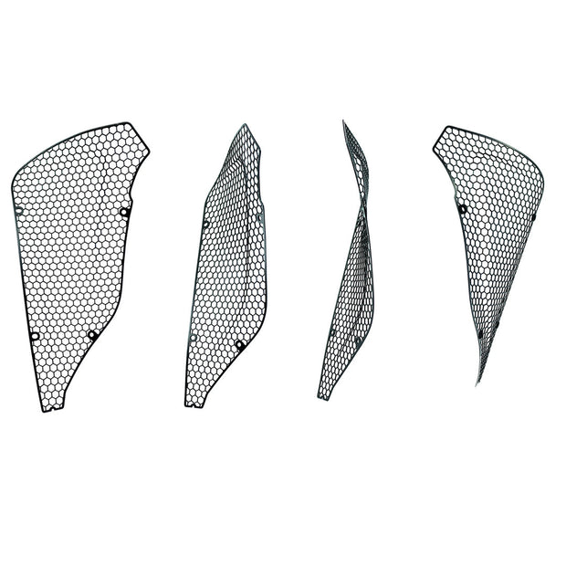 ACS Composite side radiator guards for 2024–2026 C8 Corvette E-Ray, black mesh set shown off vehicle.