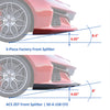Measurement diagram comparing factory E-Ray splitter and ACS Composite Z07 splitter dimensions for 2024–2026 C8 Corvette.