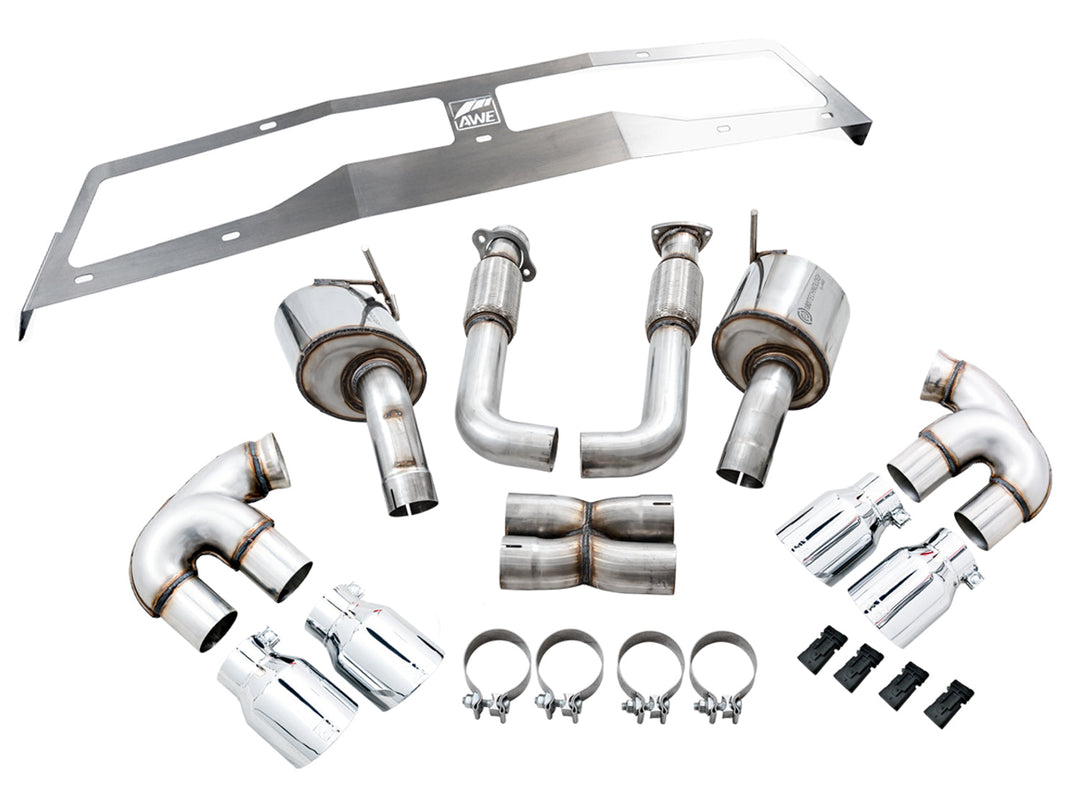 AWE 3015-42151 Touring cat-back with Chrome tips for C8 Corvette E-Ray, kit contents