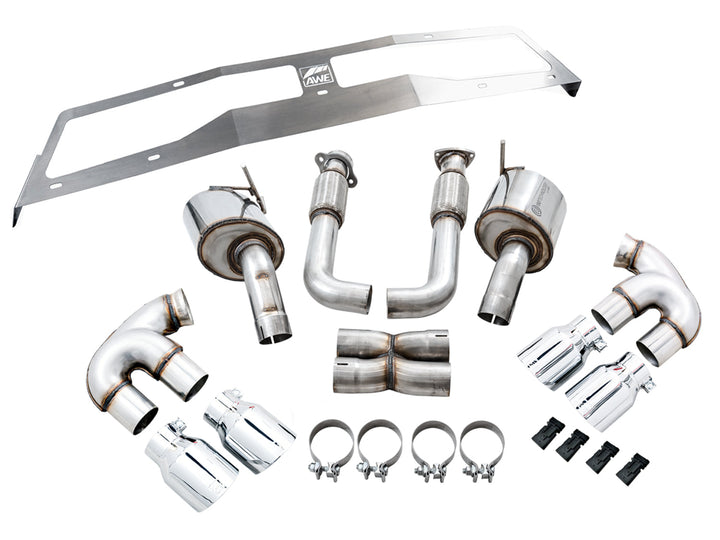 AWE 3015-42151 Touring cat-back with Chrome tips for C8 Corvette E-Ray, kit contents