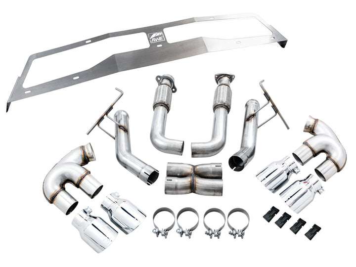 AWE 3020-42080 Track cat-back with Chrome tips for C8 Corvette E-Ray, kit contents