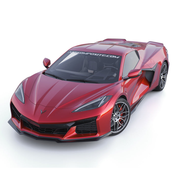 ACS Composite 50-4-158 front splitter for the C8 Corvette Grand Sport, front three quarter view on white