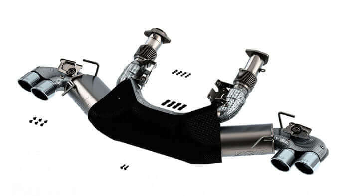 Borla 140838 cat-back for the 2027 C8 Corvette Grand Sport with the heat shielding fitted over the center section