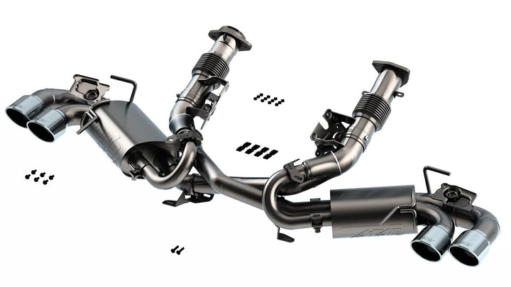 Borla ATAK 140839 for the 2027 C8 Corvette Grand Sport showing the 3-inch main piping and the NPP valve actuators