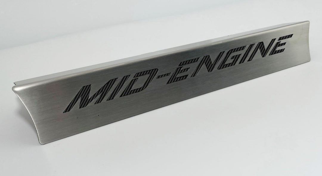 C8 Corvette lower rear-window accent with black MID-ENGINE lettering