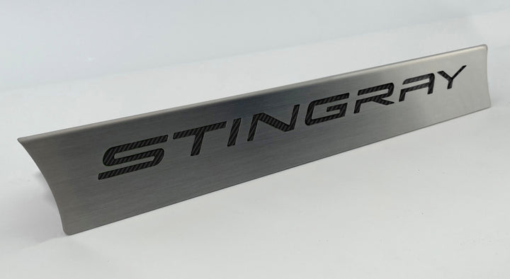 C8 Corvette lower rear-window accent with black STINGRAY lettering