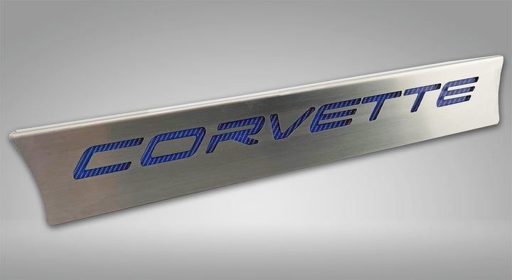 C8 Corvette lower rear-window accent with blue CORVETTE lettering