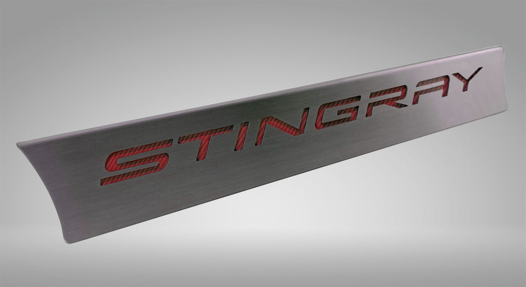 C8 Corvette lower rear-window accent with red STINGRAY lettering