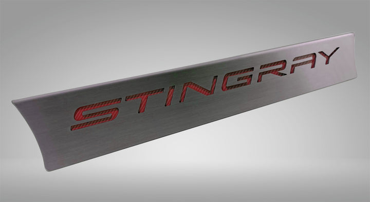 C8 Corvette lower rear-window accent with red STINGRAY lettering