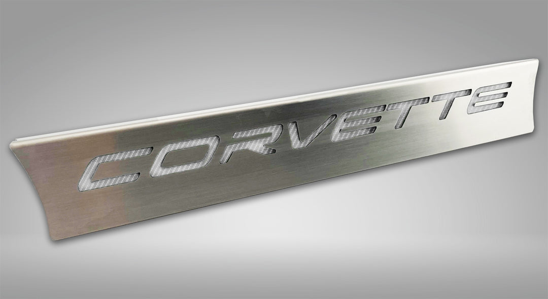 C8 Corvette lower rear-window accent with white CORVETTE lettering